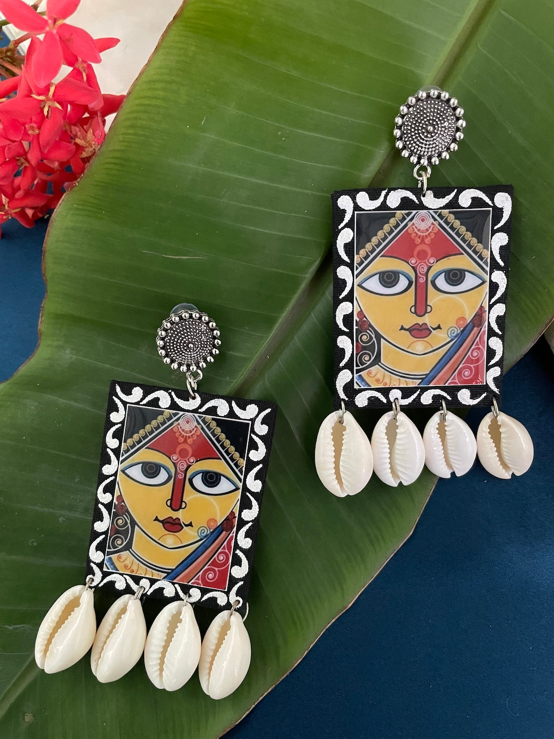 Hand Painted Maa Durga/Sea Shell Earring