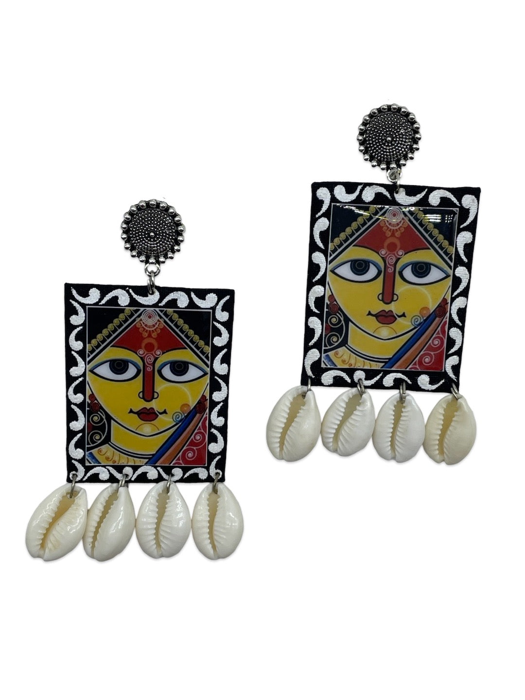 Hand Painted Maa Durga/Sea Shell Earring