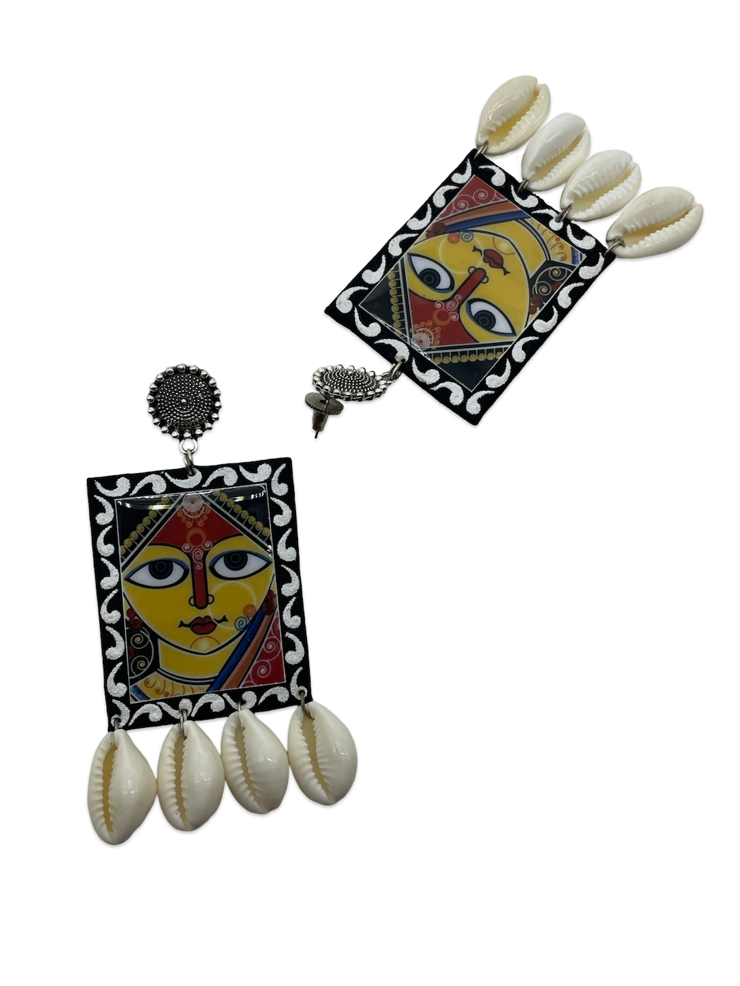 Hand Painted Maa Durga/Sea Shell Earring