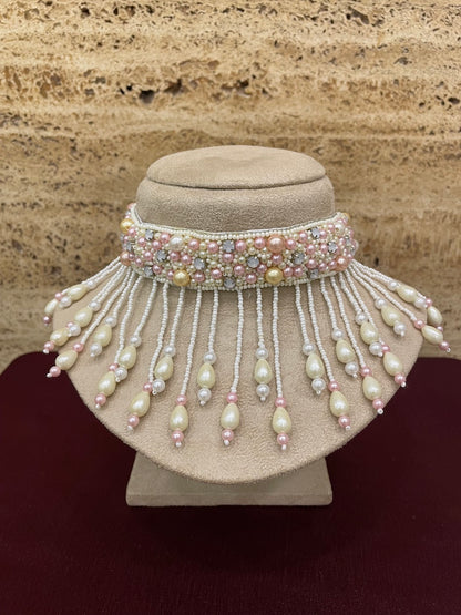 Beaded Choker Necklace Multicolor Beads With Pearl Design Jewellery