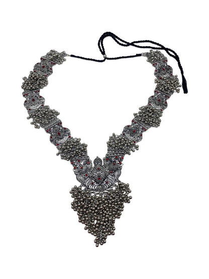 Silver Necklace Peacock Red Stone Design