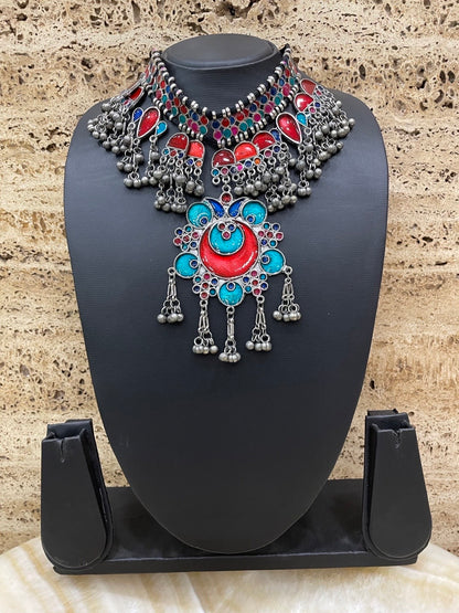 Silver Choker Necklace Enamel Ghungroo