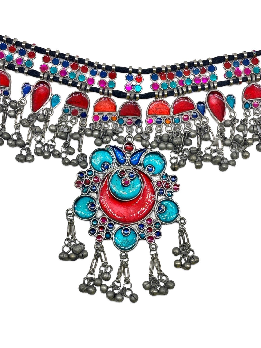 Silver Choker Necklace Enamel Ghungroo