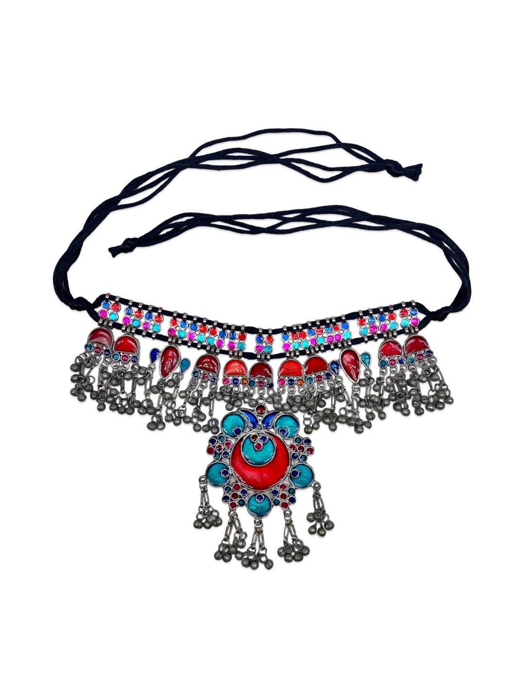 Silver Choker Necklace Enamel Ghungroo