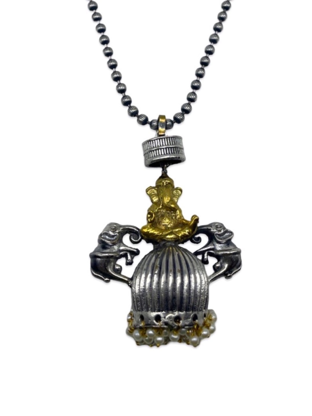 Silver Necklace Ganesha & Pearl Design