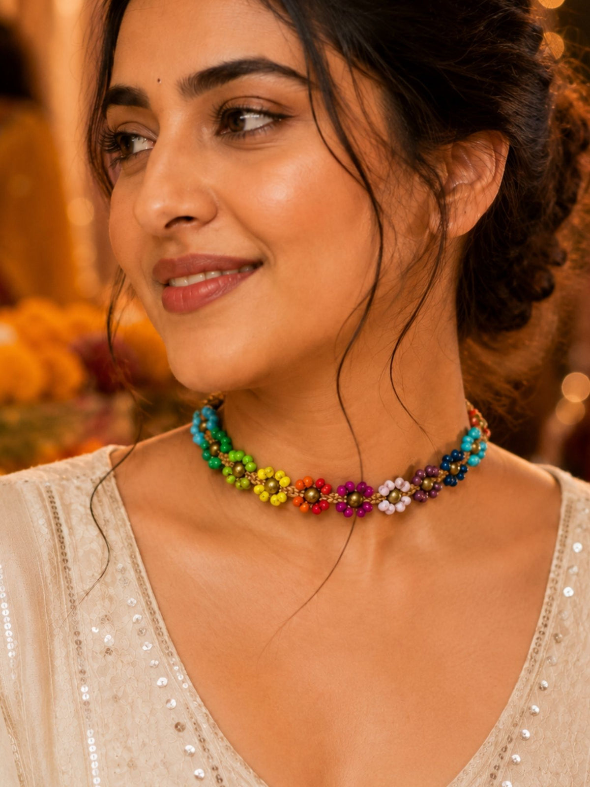 Navaratri Beaded Floral Necklace for Women