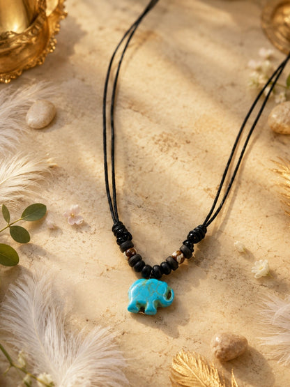 Blue Elephant Pendant Black Thread Necklace for Navaratri