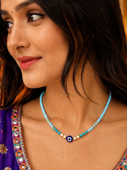 Blue Evil Eye Beaded Pendant Necklace for Navaratri