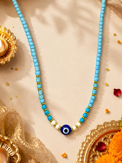 Blue Evil Eye Beaded Pendant Necklace for Navaratri