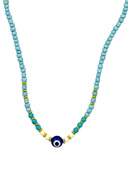 Blue Evil Eye Beaded Pendant Necklace for Navaratri