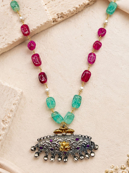 Navaratri Beaded Necklace with Oxidised Pendant