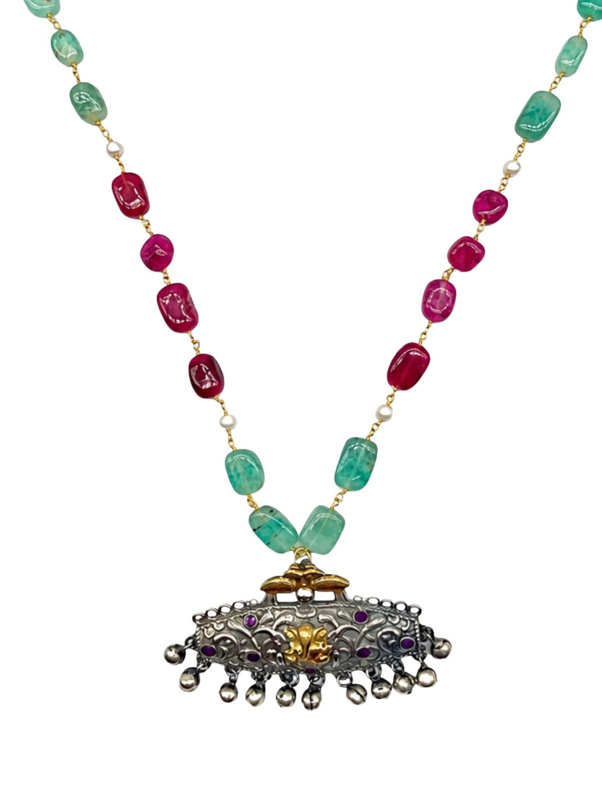 Navaratri Beaded Necklace with Oxidised Pendant