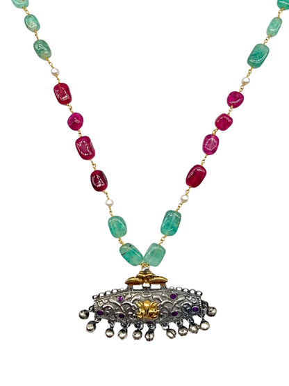 Navaratri Beaded Necklace with Oxidised Pendant