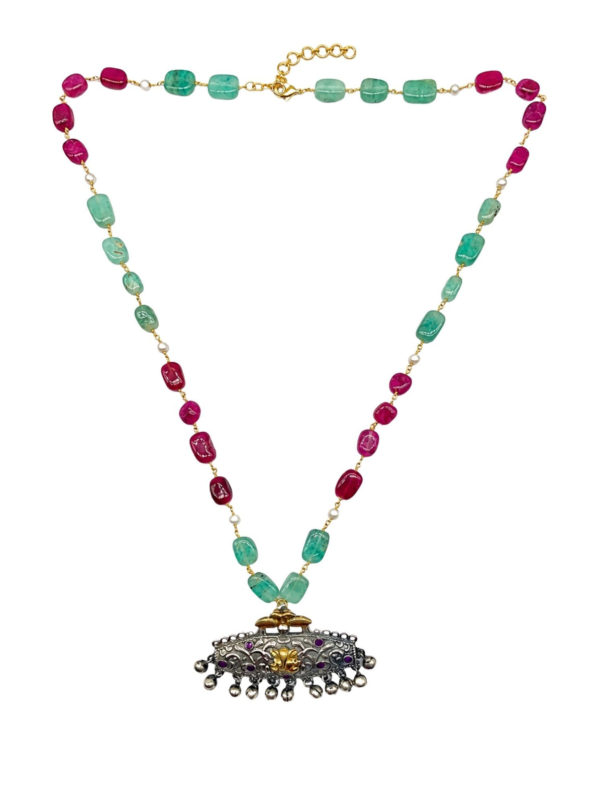 Navaratri Beaded Necklace with Oxidised Pendant