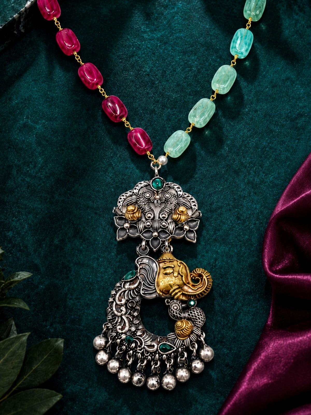 Beaded Lord Ganesha Pendant Necklace for Navaratri