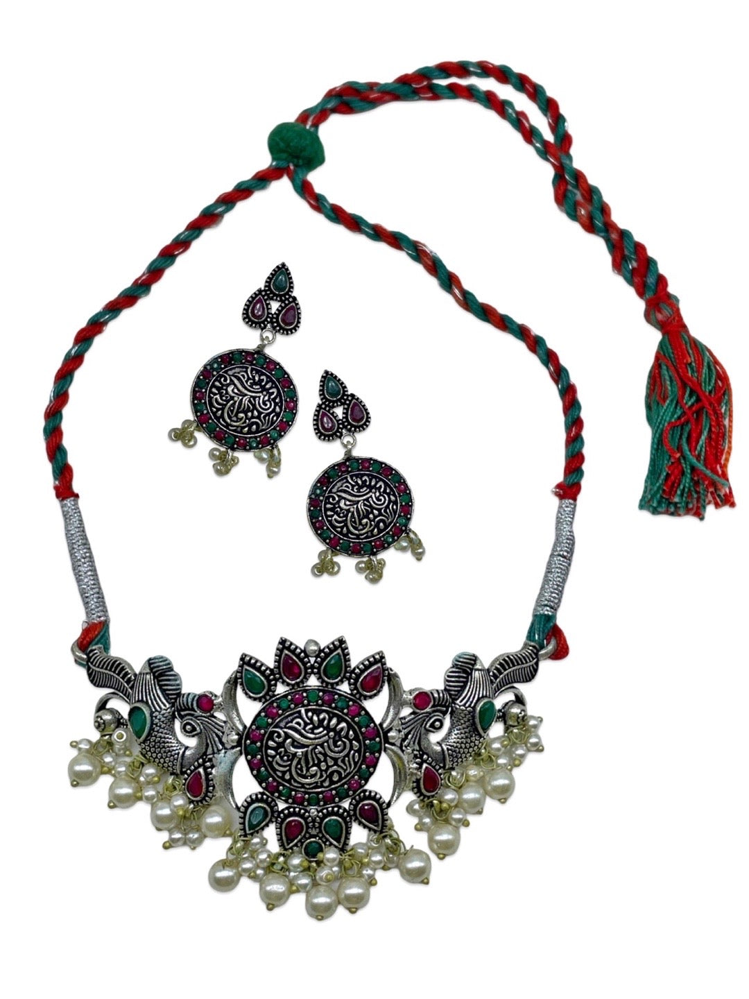 Choker Necklace Set Peacock/Pearl Design