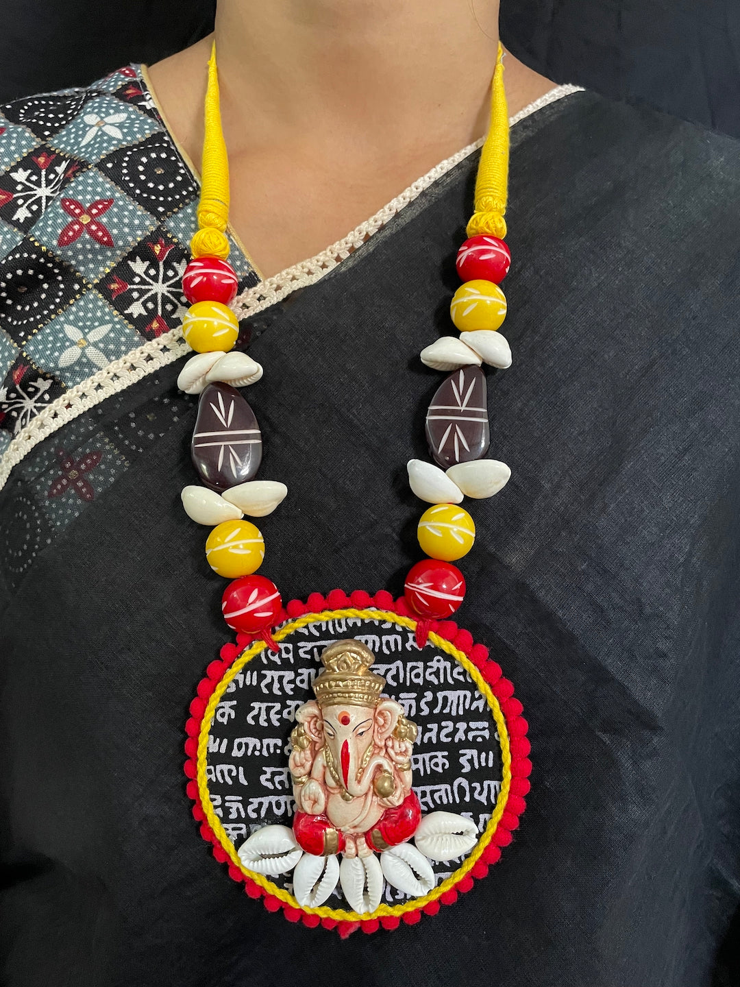 Fabric Necklace Set Lord Ganesha Design