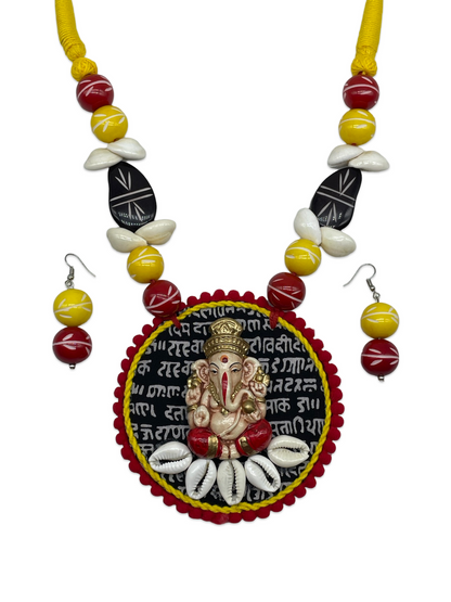 Fabric Necklace Set Lord Ganesha Design