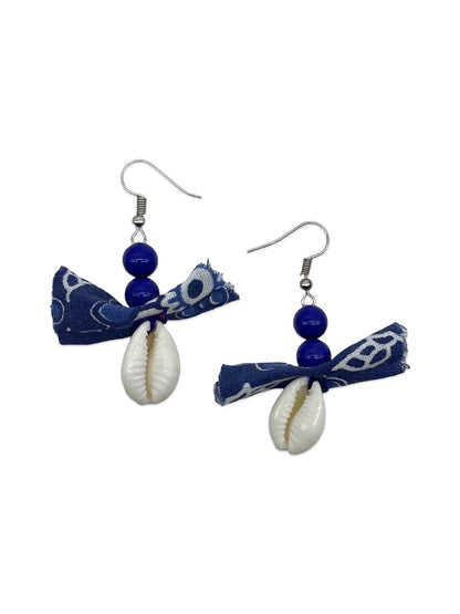 Blue Fabric Sea Shell Necklace Set