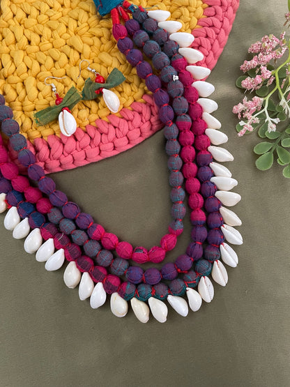 Colourful Fabric Sea Shell Necklace Set