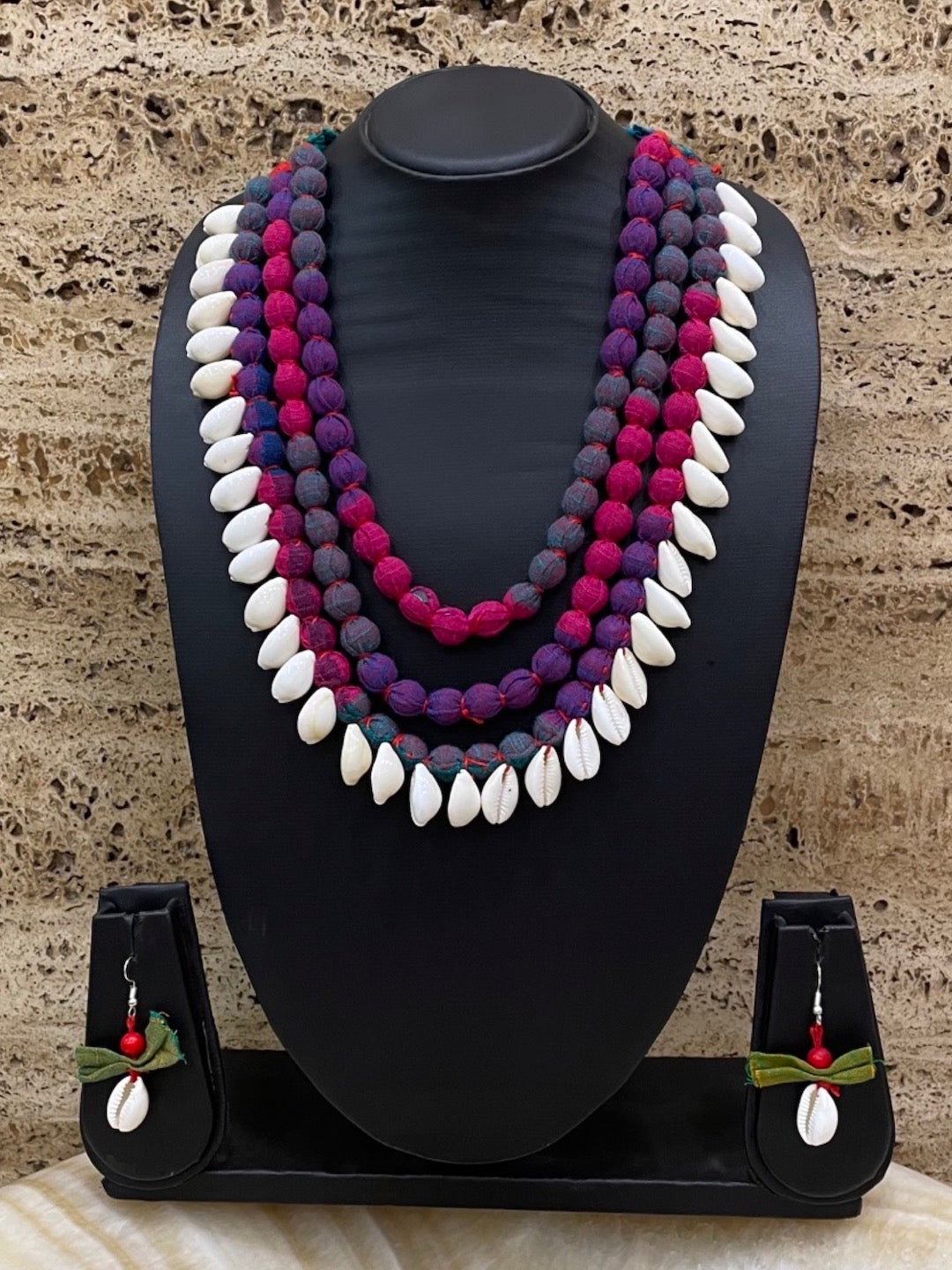 Colourful Fabric Sea Shell Necklace Set