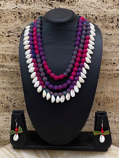 Colourful Fabric Sea Shell Necklace Set