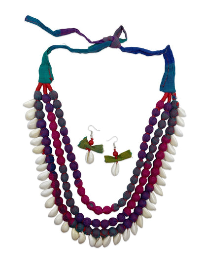 Colourful Fabric Sea Shell Necklace Set