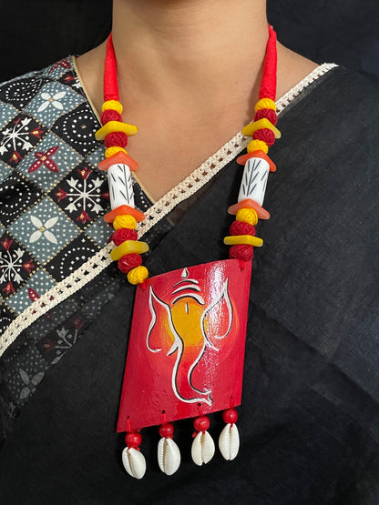 Hand Painted Ganesha/shell Necklace Set