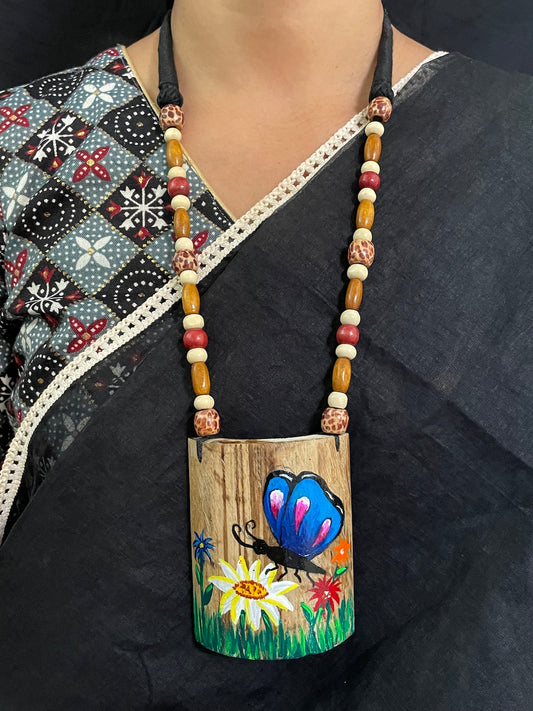 Hand Painted Butterfly Necklace Set