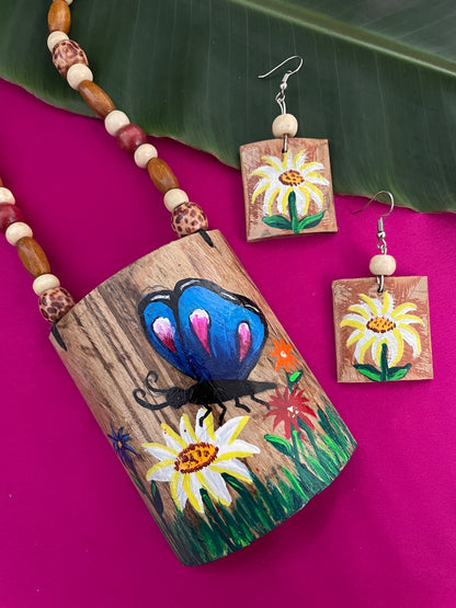 Hand Painted Butterfly Necklace Set