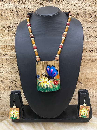 Hand Painted Butterfly Necklace Set