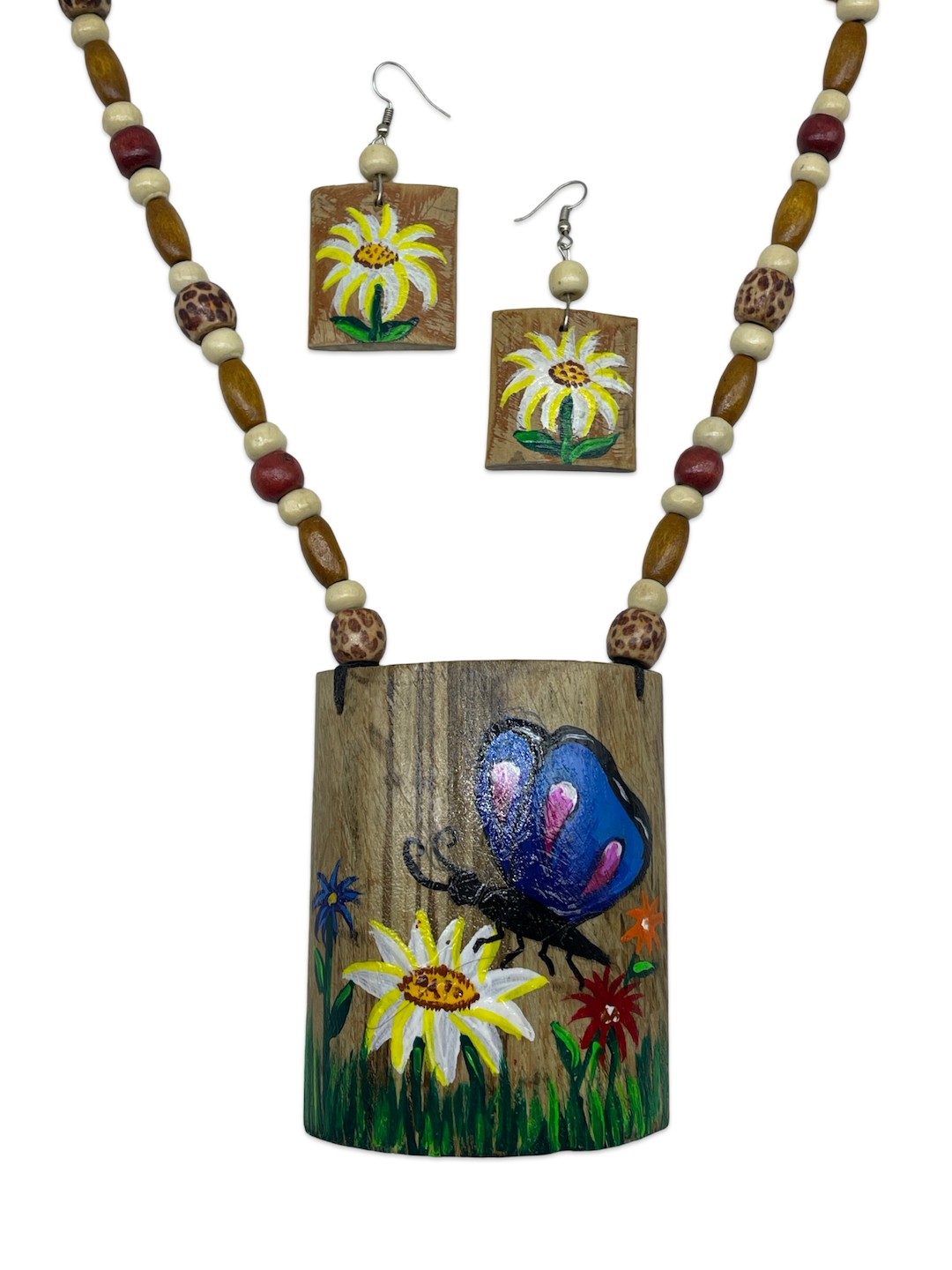 Hand Painted Butterfly Necklace Set