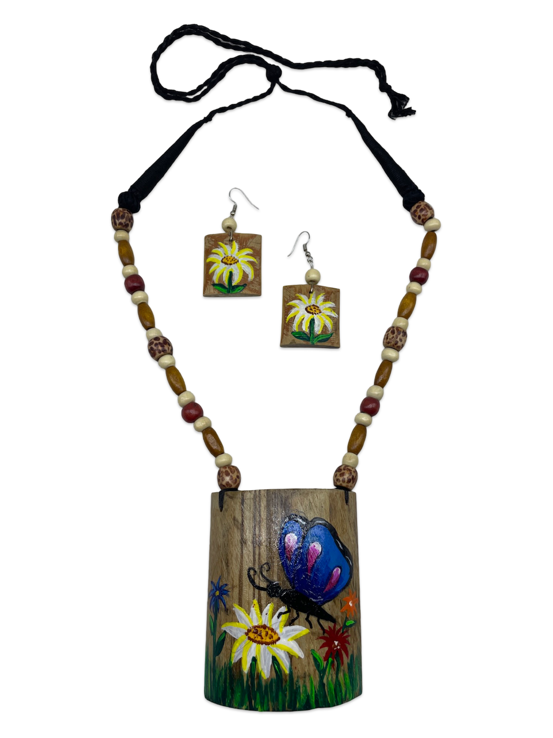 Hand Painted Butterfly Necklace Set