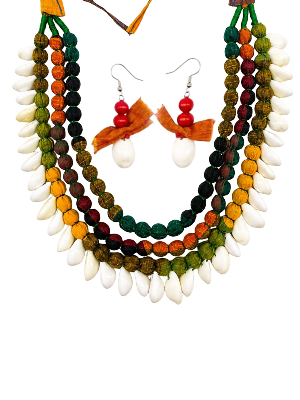 Navaratri Fabric Beaded Sea Shell Necklace Set