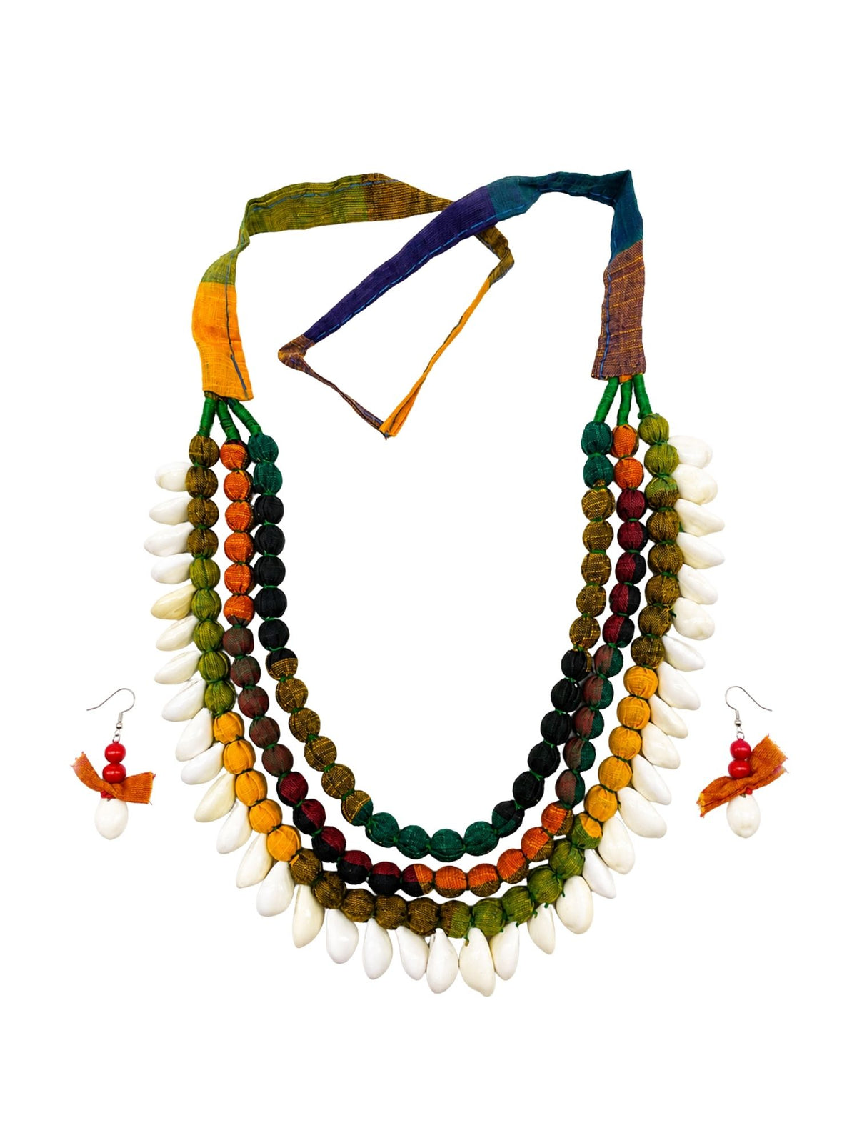 Navaratri Fabric Beaded Sea Shell Necklace Set
