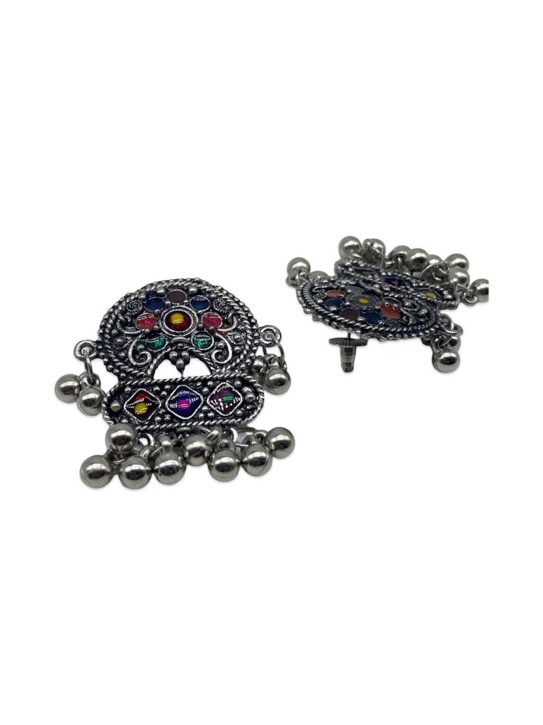 Banjara Oxidized Silver Long Necklace Earrings Set Enamel Ghungroo Jewellery