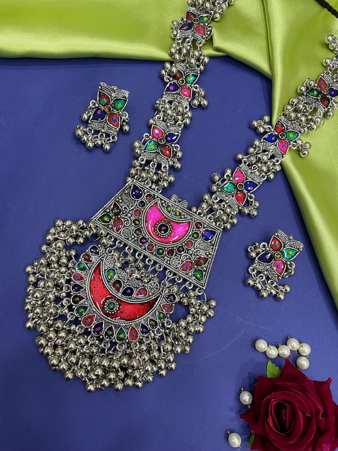 Silver Necklace Set Ghungroo Design