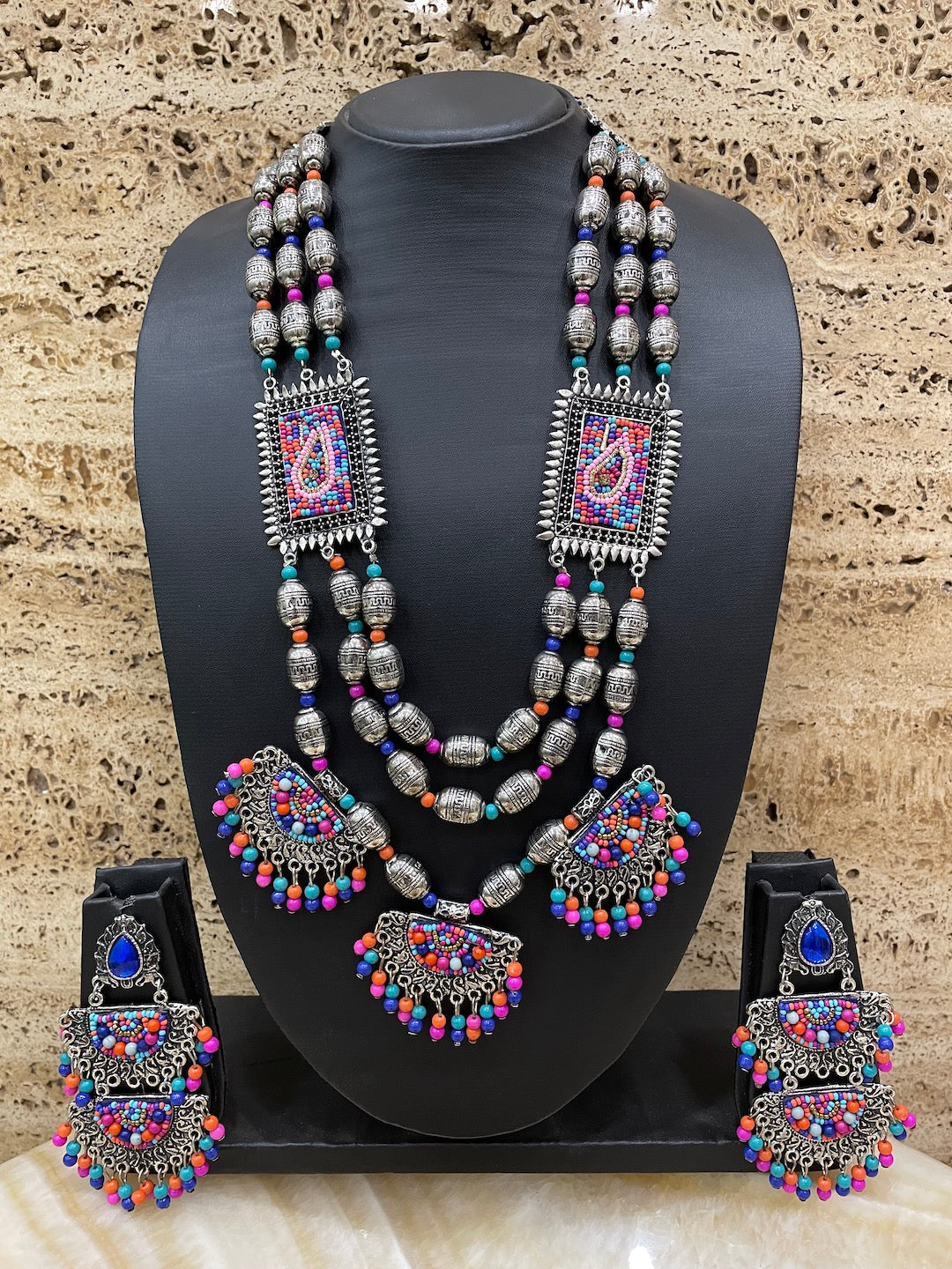 Silver Necklace Set Layer/Beads Design