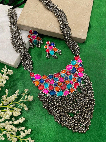 Silver Necklace Set Enamel/Layer Design