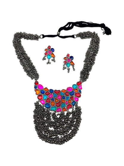 Silver Necklace Set Enamel/Layer Design