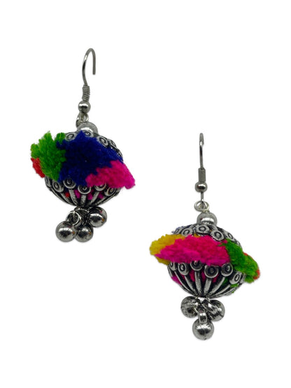 Banjara Oxidized Silver Necklace Earrings Set Pom Pom & Floral Layered Jewellery