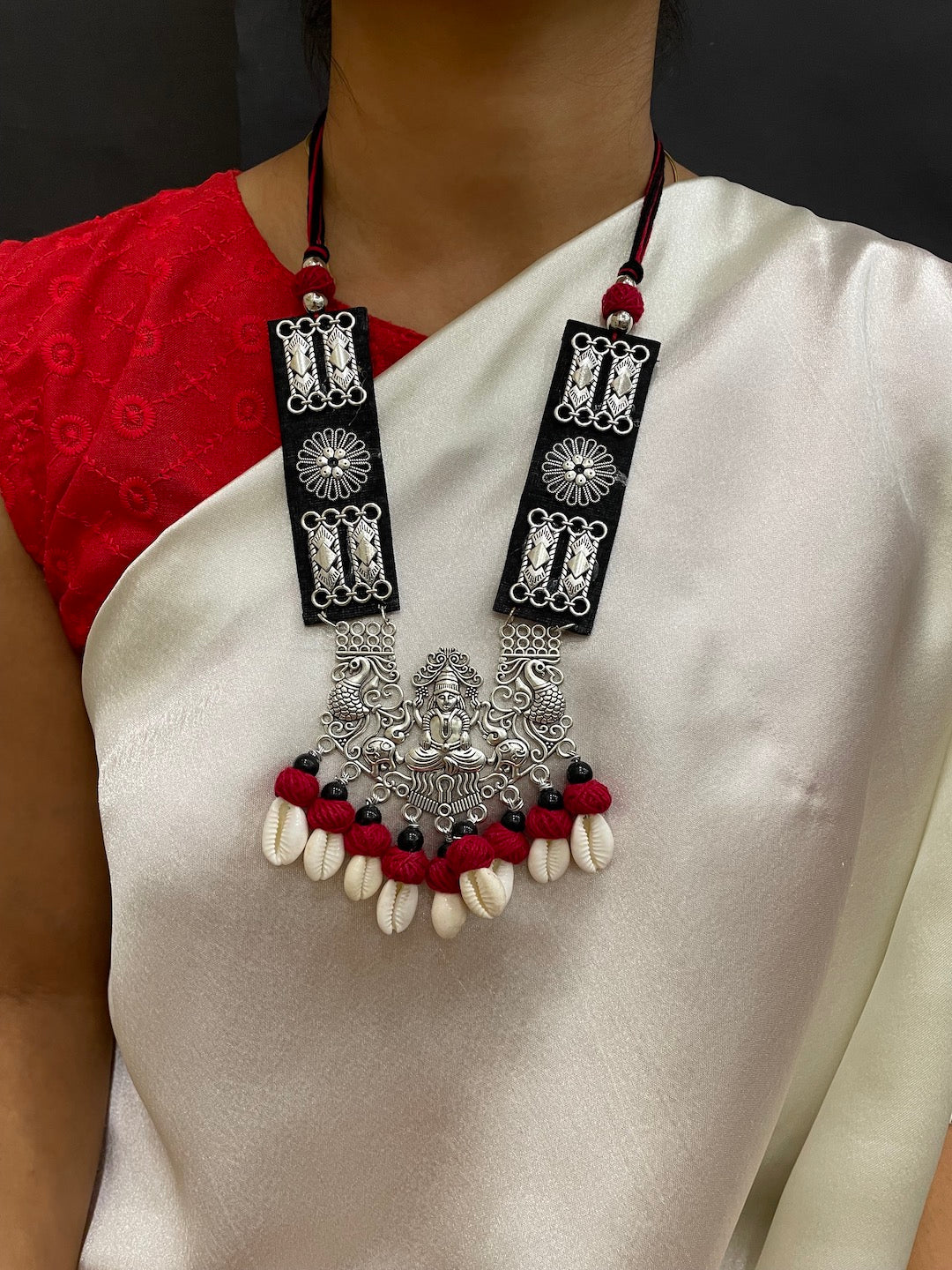 Silver Necklace Set Maa Durga Design