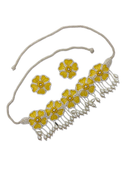 Yellow Flower Pearl Choker Necklace Set