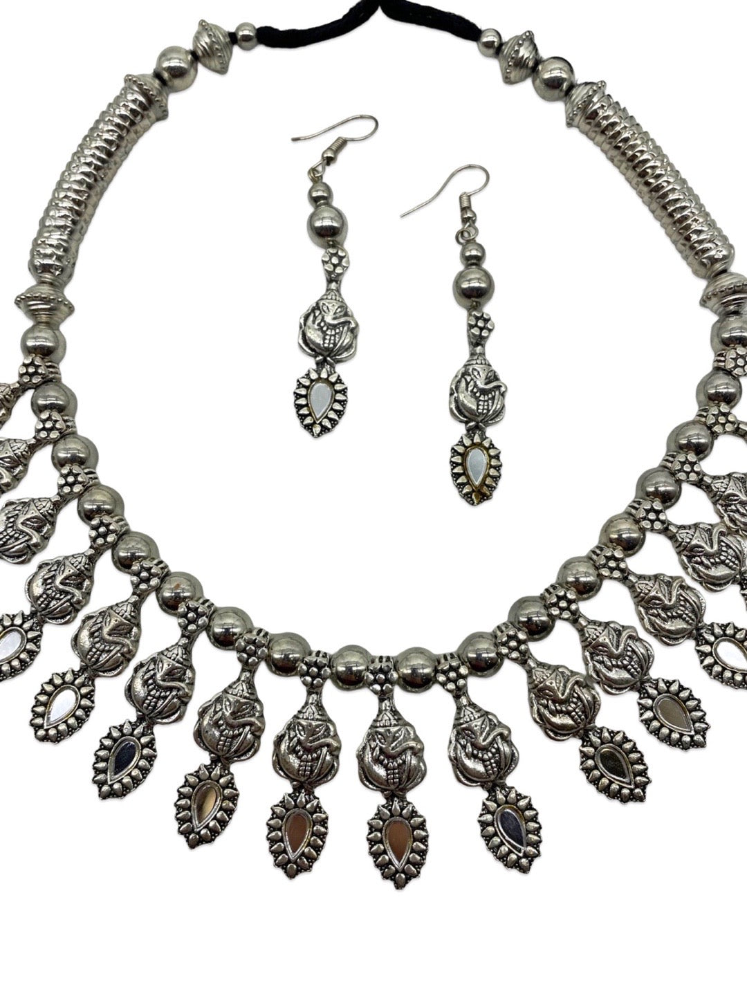 Silver Choker Necklace Set Ganesh Design