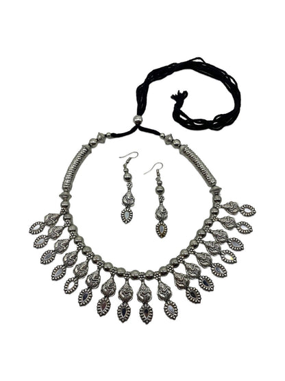 Silver Choker Necklace Set Ganesh Design