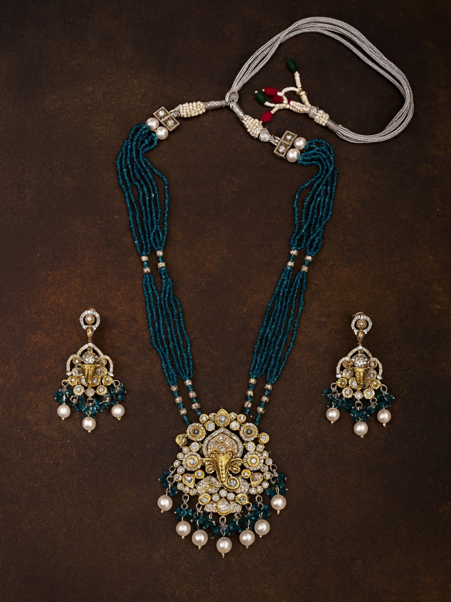 Lord Ganesha Teal Blue Color Necklace Set