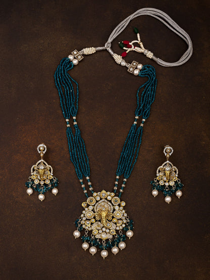 Lord Ganesha Teal Blue Color Necklace Set