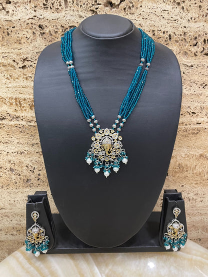 Lord Ganesha Teal Blue Color Necklace Set