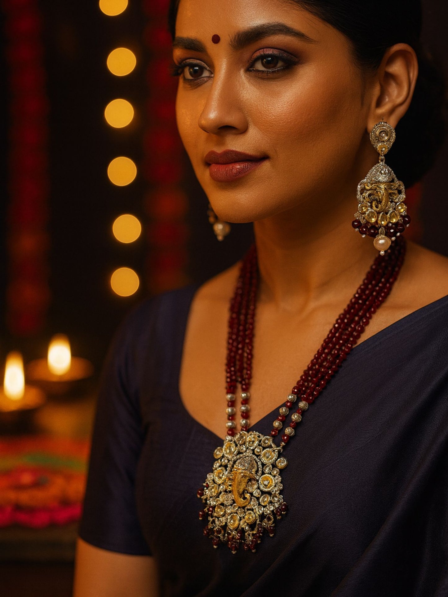 Lord Ganesha Maroon Color Necklace Set