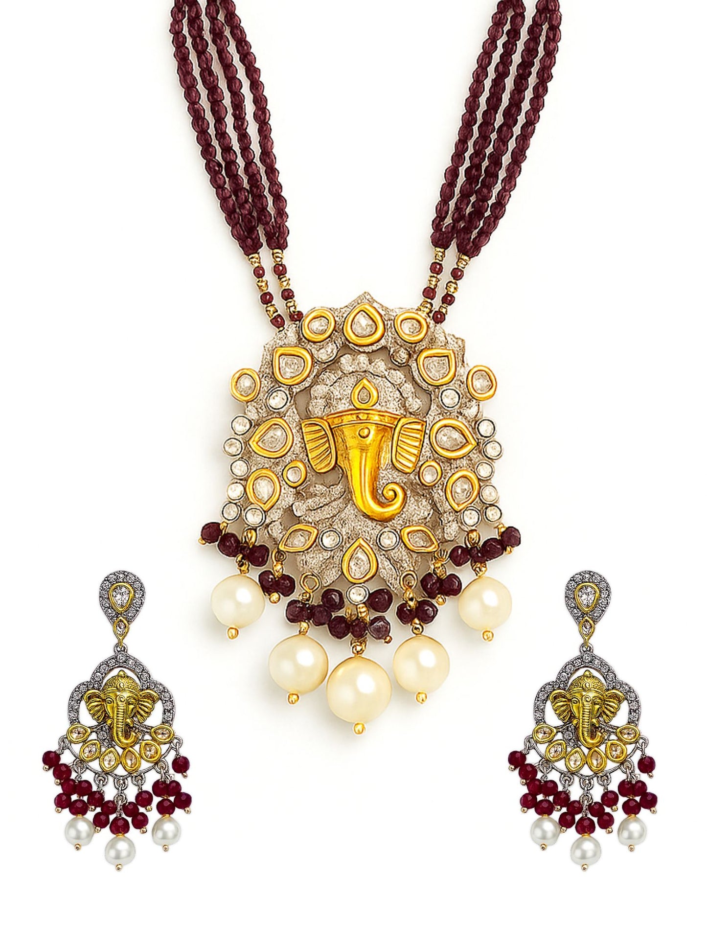 Lord Ganesha Maroon Color Necklace Set